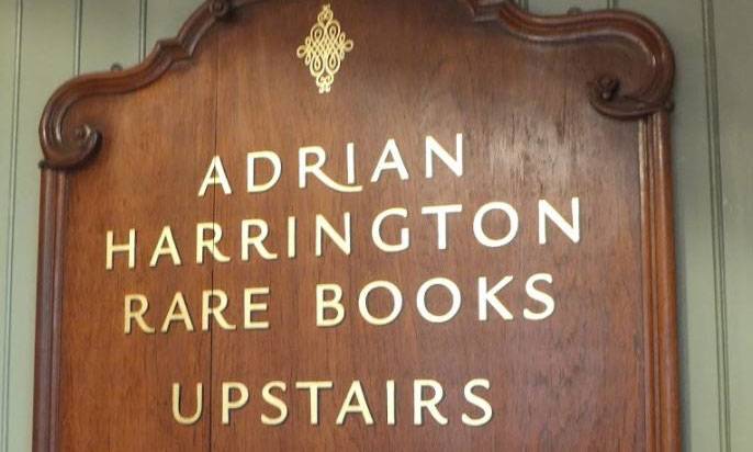 Adrian Harrington Rare Books interior signage Adrian Harrington Rare Books interior signage