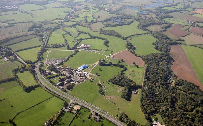 Aerial view of a countryside outdoor events venue
