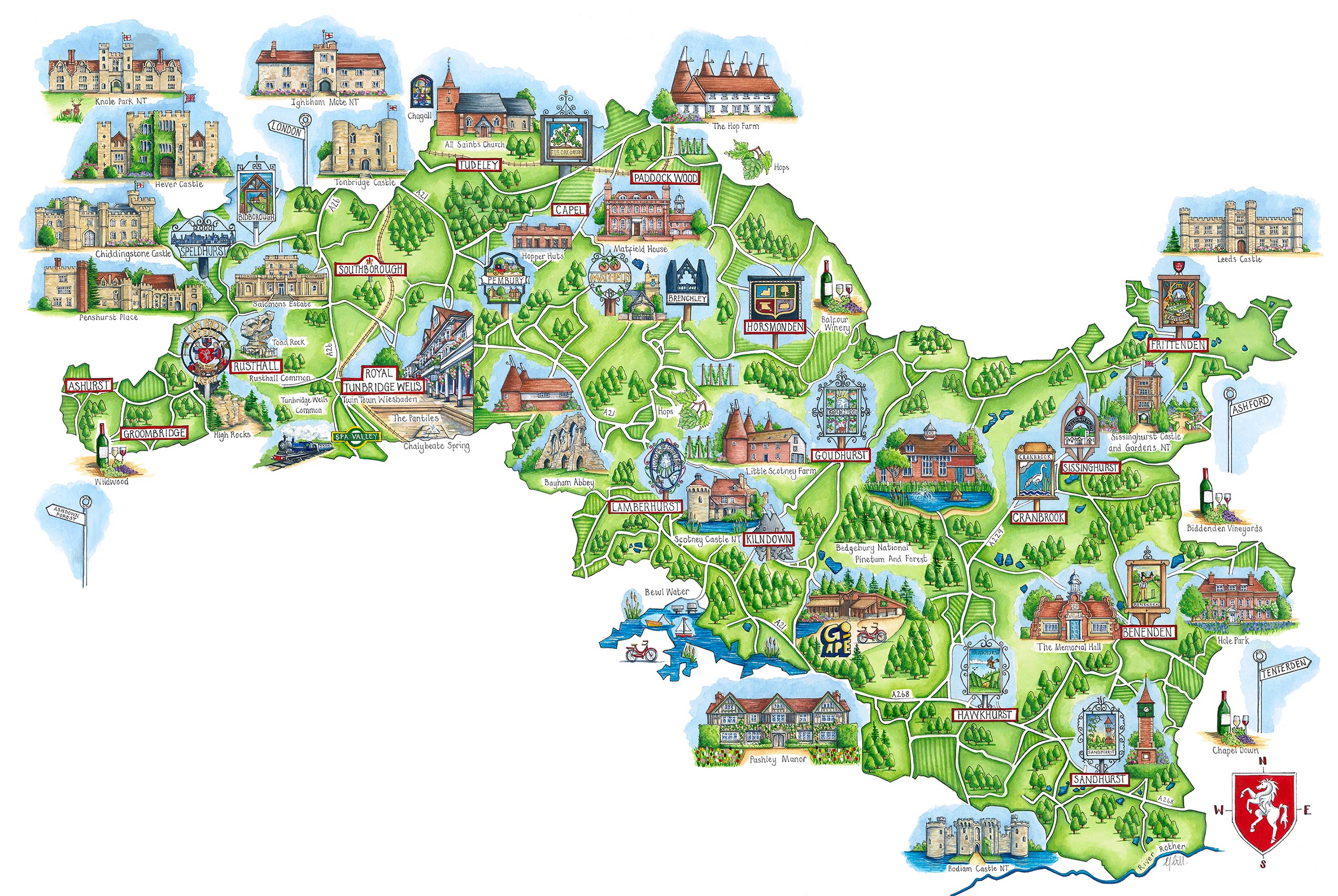 TW-Interactive-Map-v2 Tunbridge Wells Borough Map - painted by Elaine Gill