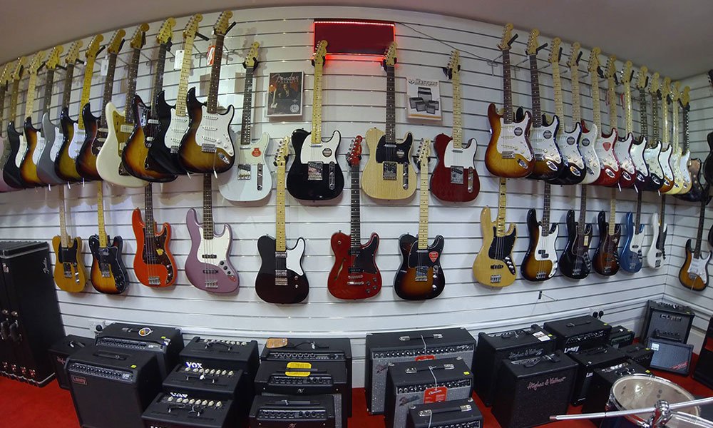 Abbey Music - a wall of guitars