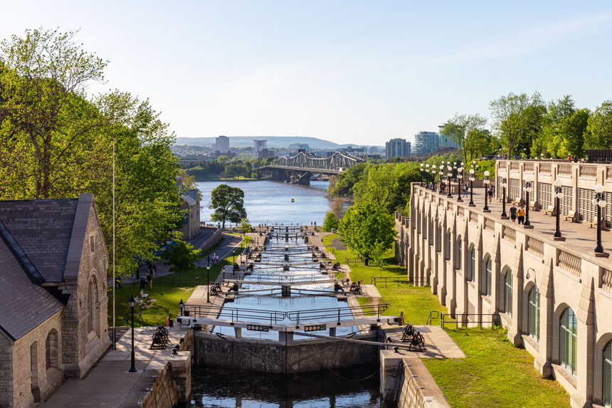 the-Rideau-Canal View from the top a multitude of locks at the Rideau Canal in Ottawa