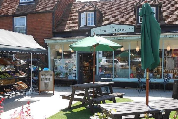 Heath Stores Horsmonden Village shop with seating outside