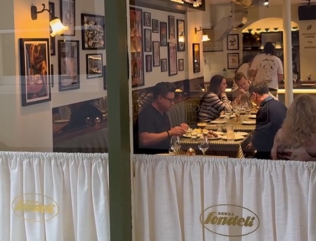 View through window of restaurant dining area